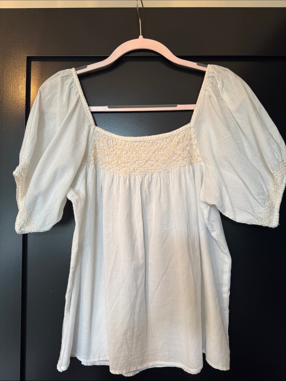 Solitaire White Smocked Square-Neck Peasant Blouse